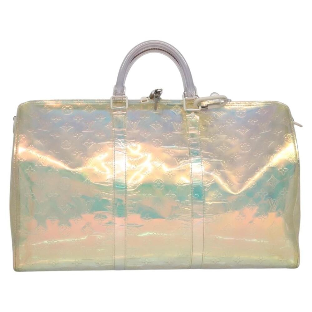 Louis Vuitton Monogram Prism Keepall Bandouliere 50 Boston Bag White